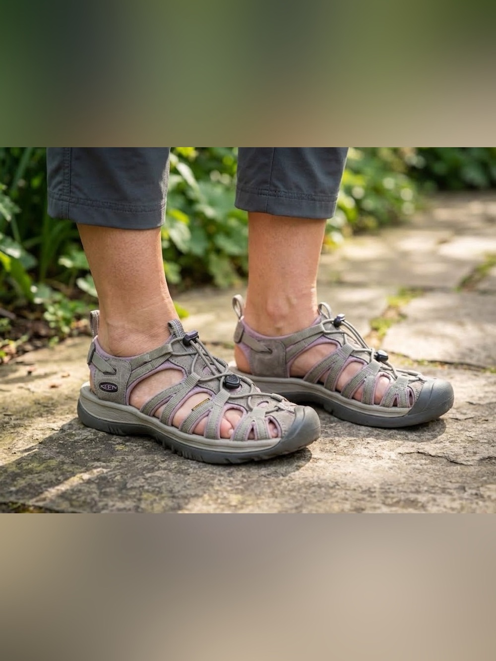 KEEN Women Sandals Whisper 5124-BRRG Grey/Purple Suede Hiking Bungee Size 8.5